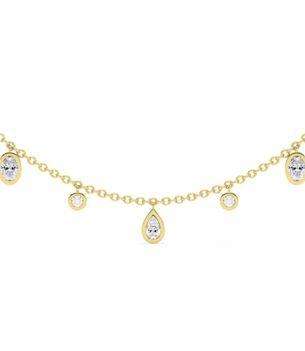 14K Yellow Gold 1.00 CTW Lab Grown Diamond  Oval And Round Bezel Drop Necklace