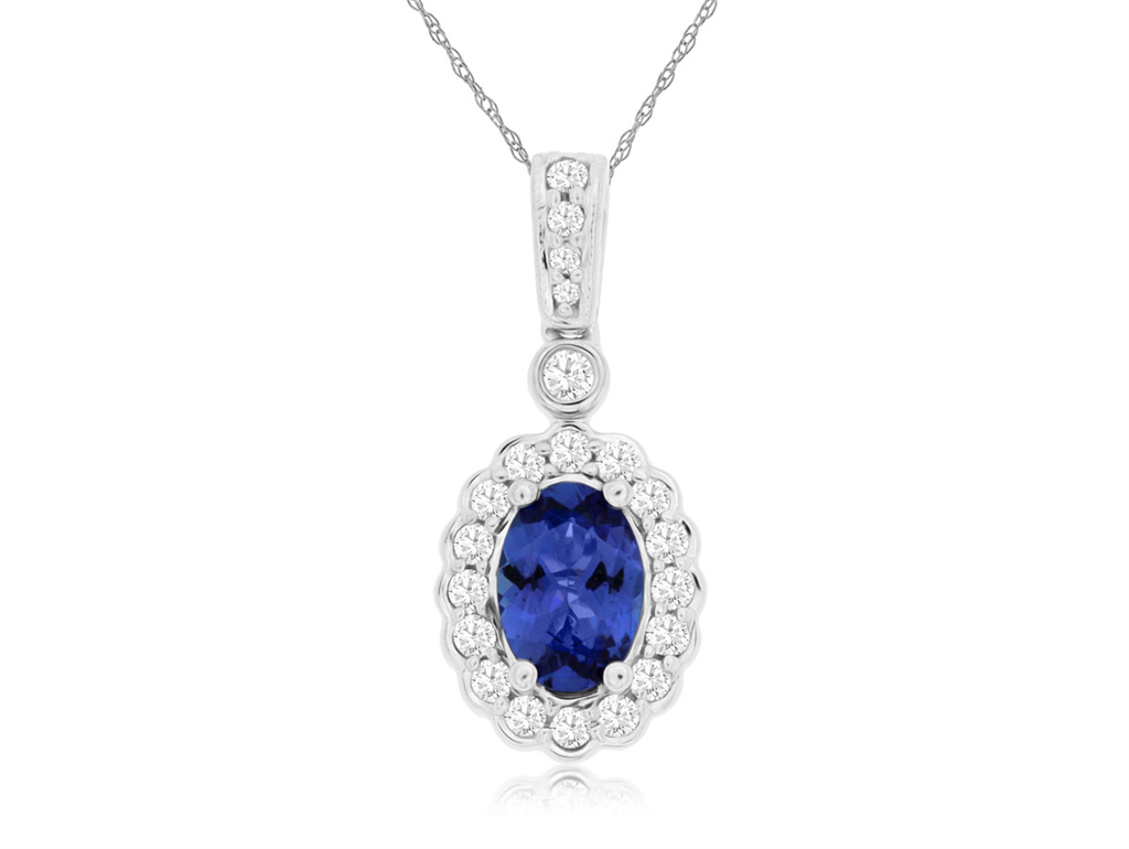 14K White Gold And Tanzanite Diamond Pendant Necklace