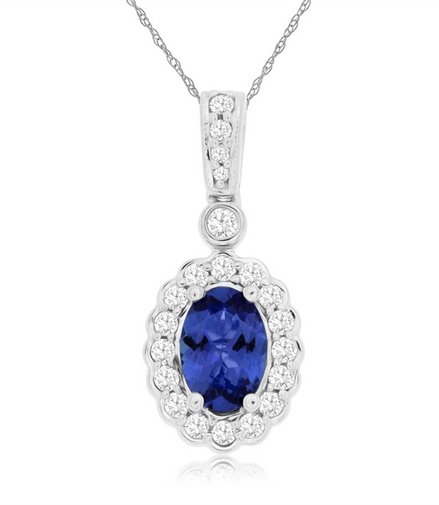 14K White Gold And Tanzanite Diamond Pendant Necklace