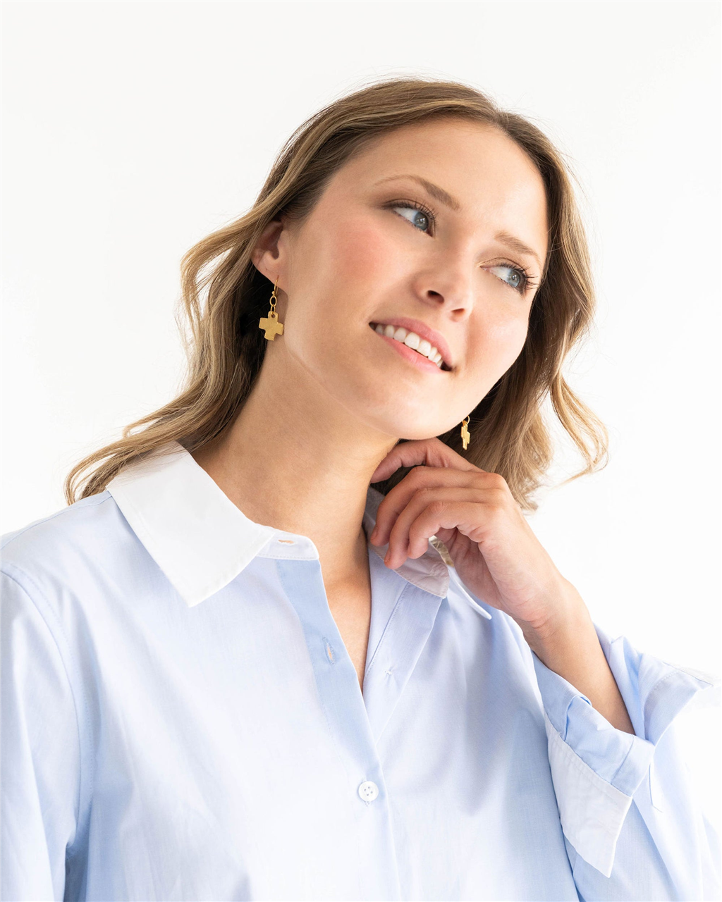 Susan Shaw Gold Plated Mini Square Cross Earrings