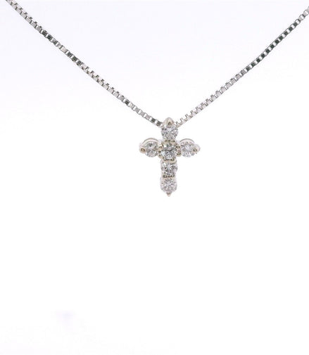 14K White Gold .12CTW Diamond Cross Necklace