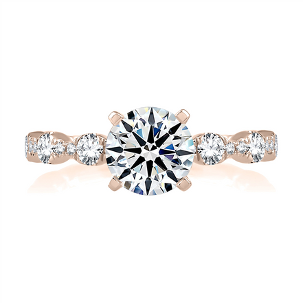 A.JAFFE 14KT Rose Gold Four Prong Diamond Engagement Ring with Scalloped Band