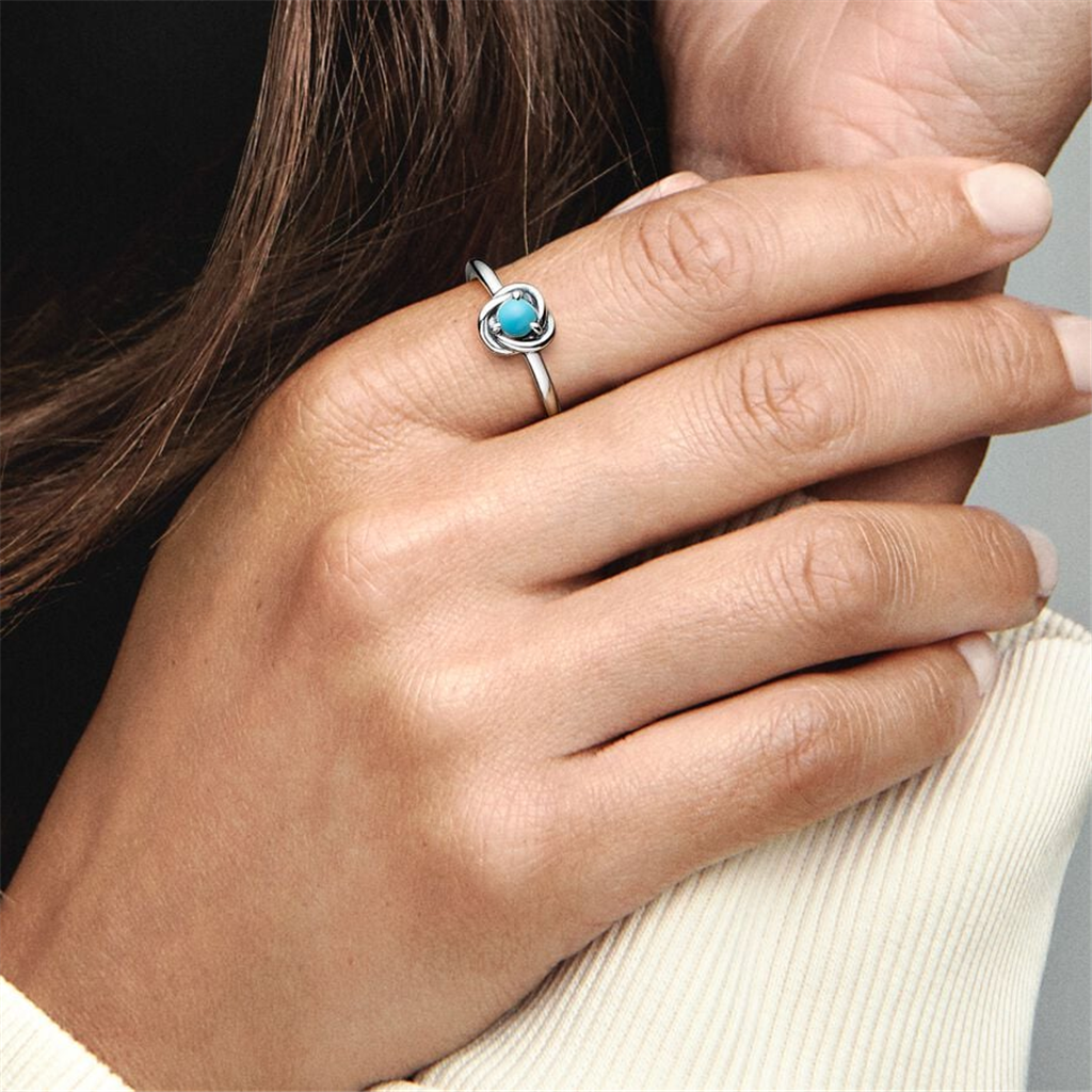 Pandora Moments December Turquoise Blue Eternity Circle Ring Size 6