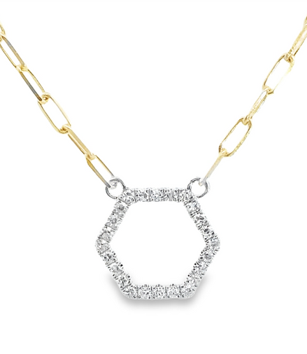 14K Yellow Gold And Diamond Hexagon Pendant Necklace