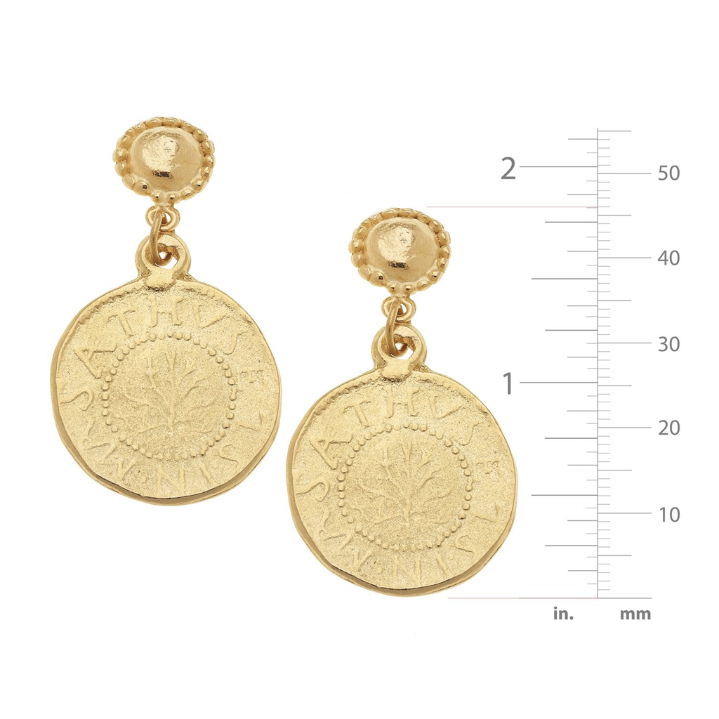 Susan Shaw Triple Gold Plated Greek Coin Dangle Earrings