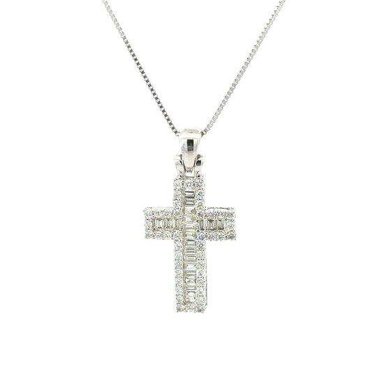 Ladies 14K White Gold And 0.56 CT Diamond Cross Necklace