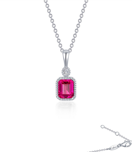 Lafonn 0.91 CTW Simulated Diamond and Ruby July Birthstone Necklace