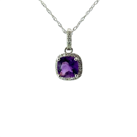 Ladies 14K White Gold Amethyst And Diamond Necklace