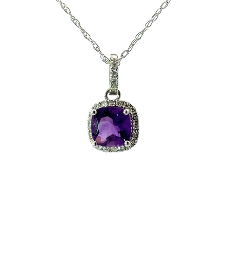 Ladies 14K White Gold Amethyst And Diamond Necklace