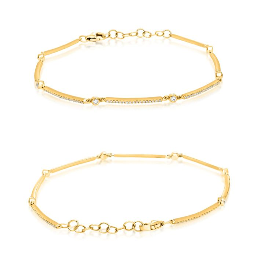 14K Yellow Gold Bar & Diamond Station Bracelet