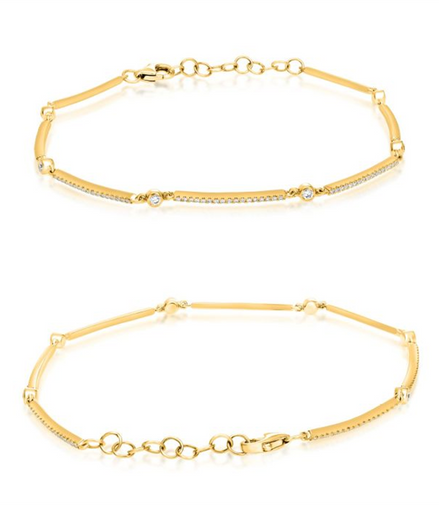 14K Yellow Gold Bar & Diamond Station Bracelet