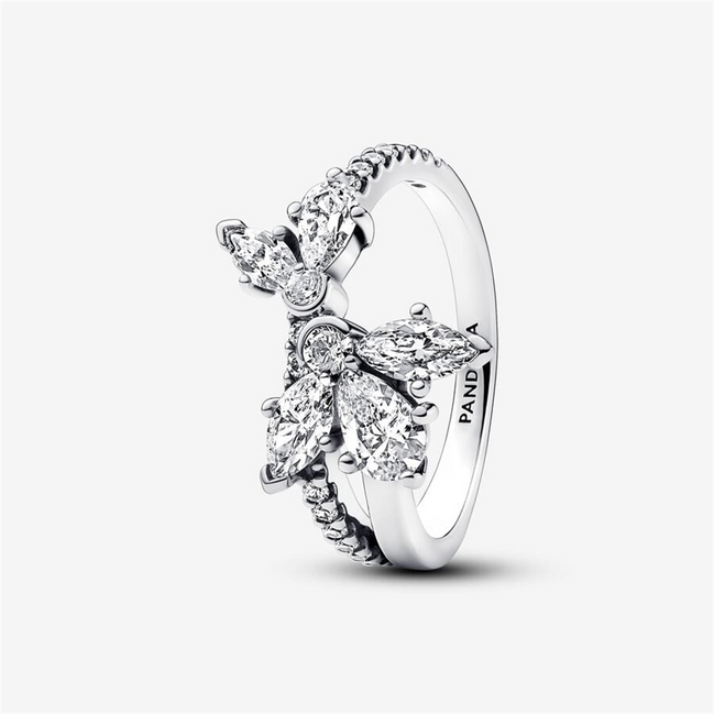 Pandora Timeless Sparkling Asymmetrical Herbarium Cluster Ring Size 8.5