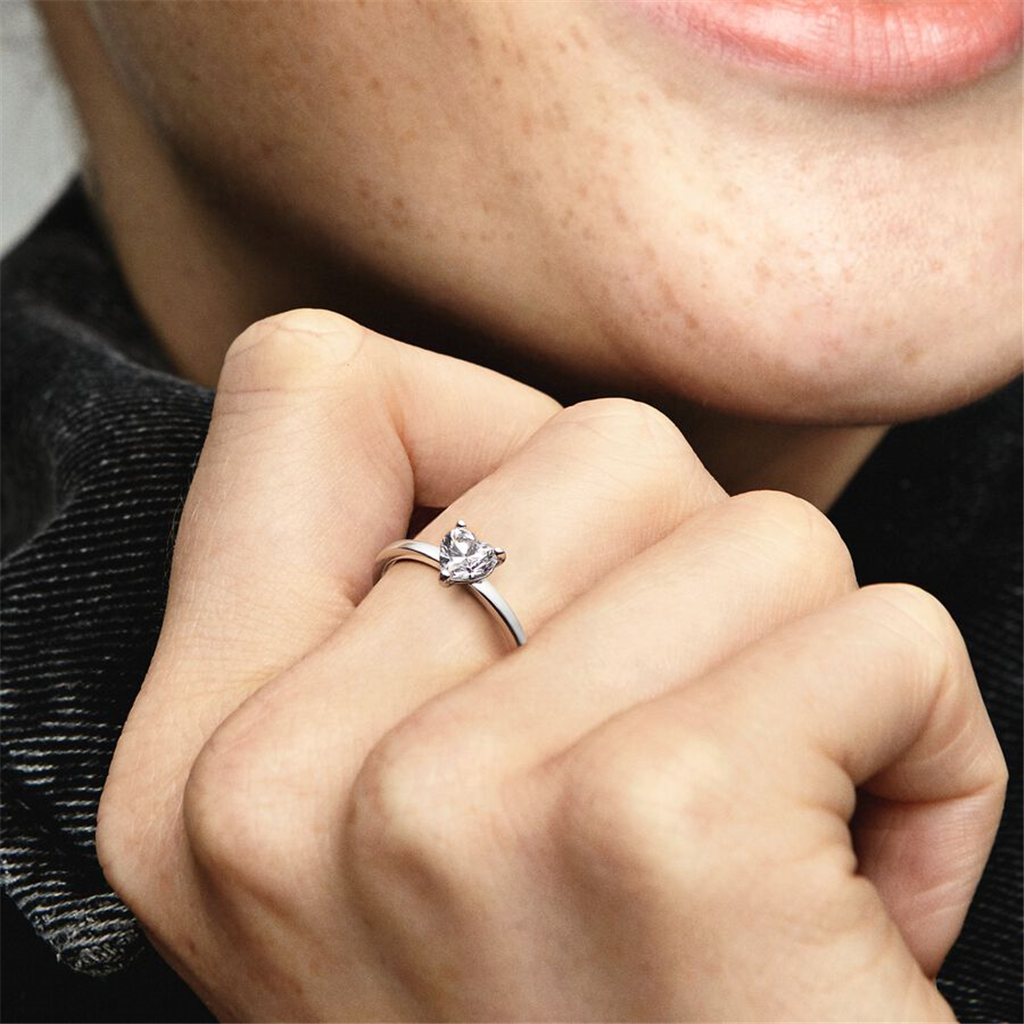 Pandora Timeless Sparkling Heart Solitaire Ring Size 7