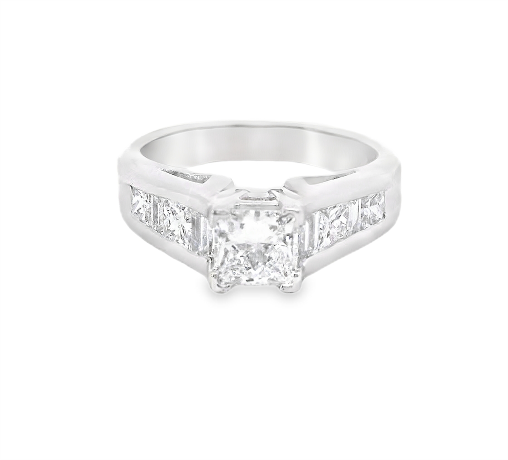 18K White Gold 1.30 CTW Diamond Princess Cut And Baguette Engagement Ring