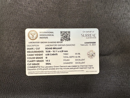 Lab Grown 4.00 ct Round Diamond