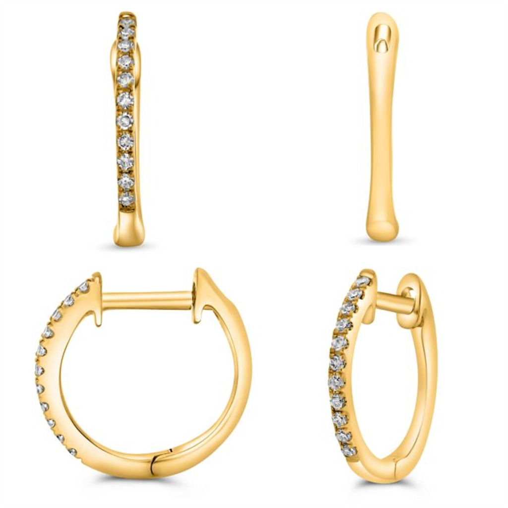 14K Yellow Gold Diamond Huggie Hoop Earrings