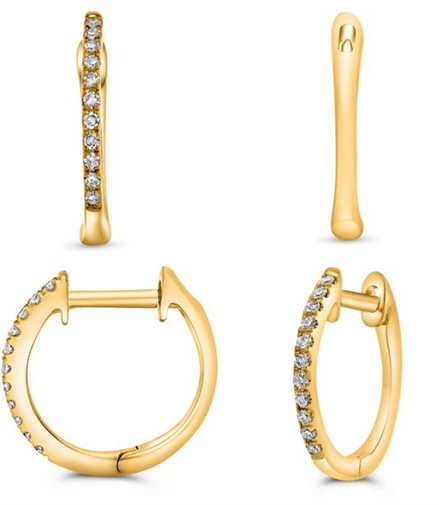 14K Yellow Gold Diamond Huggie Hoop Earrings