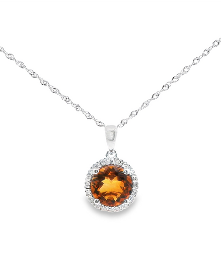14K White Gold Diamond And Citrine Pendant Necklace