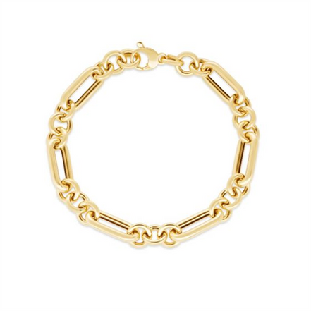 14K Gold Metropolitan Alternating Paperclip Round Links Chain Bracelet