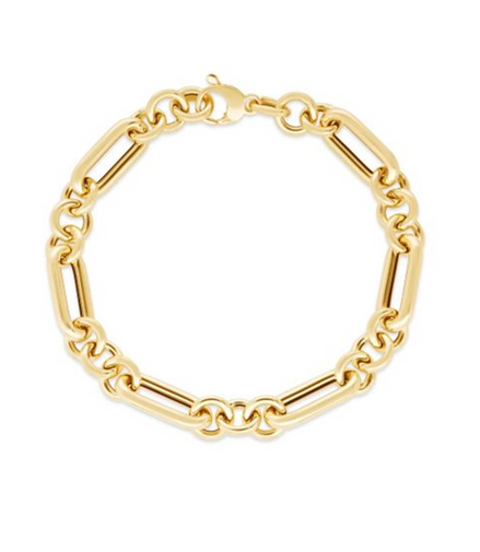14K Gold Metropolitan Alternating Paperclip Round Links Chain Bracelet