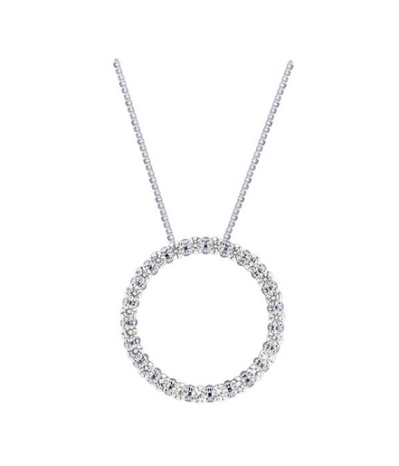 14K White Gold And Diamond Open Circle Pendant Necklace