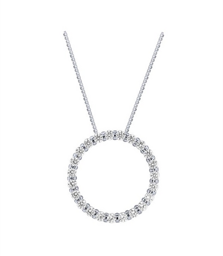 14K White Gold And Diamond Open Circle Pendant Necklace