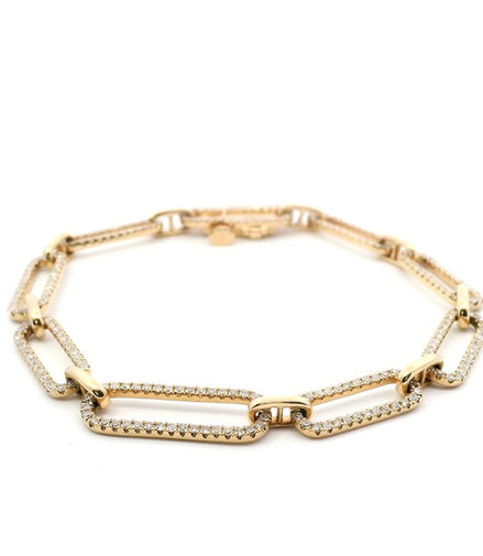 14K Yellow Gold Diamond Paperclip Bracelet