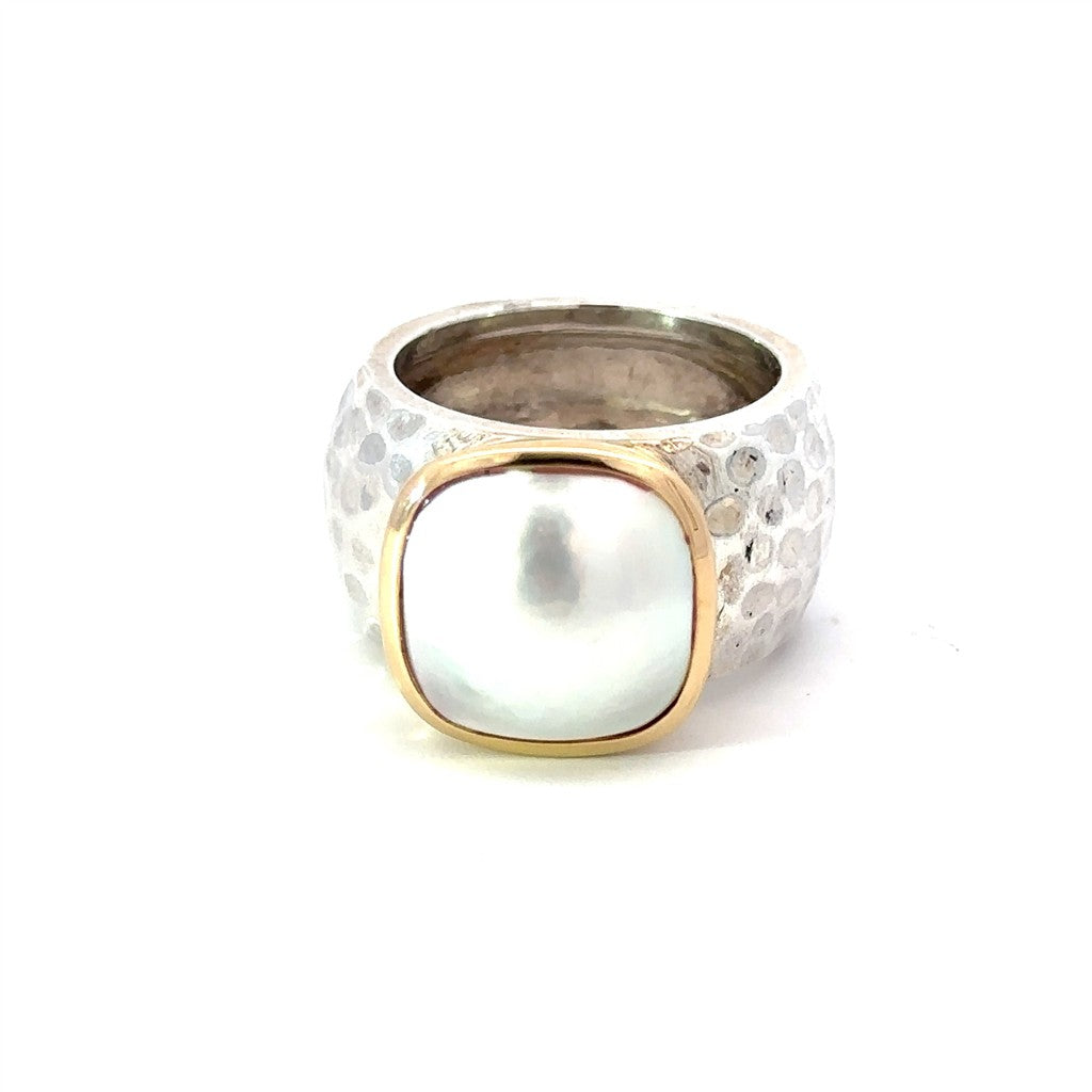 Raymond Mazza 14K Gold and Sterling Silver Mabe Pearl Ring