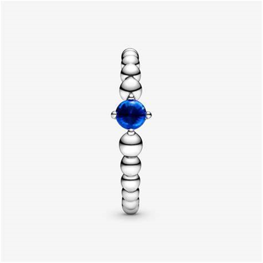Pandora Moments September Sea Blue Beaded Ring Size 5