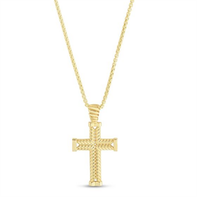 14K Yellow Gold Polished Cross Pendant Necklace