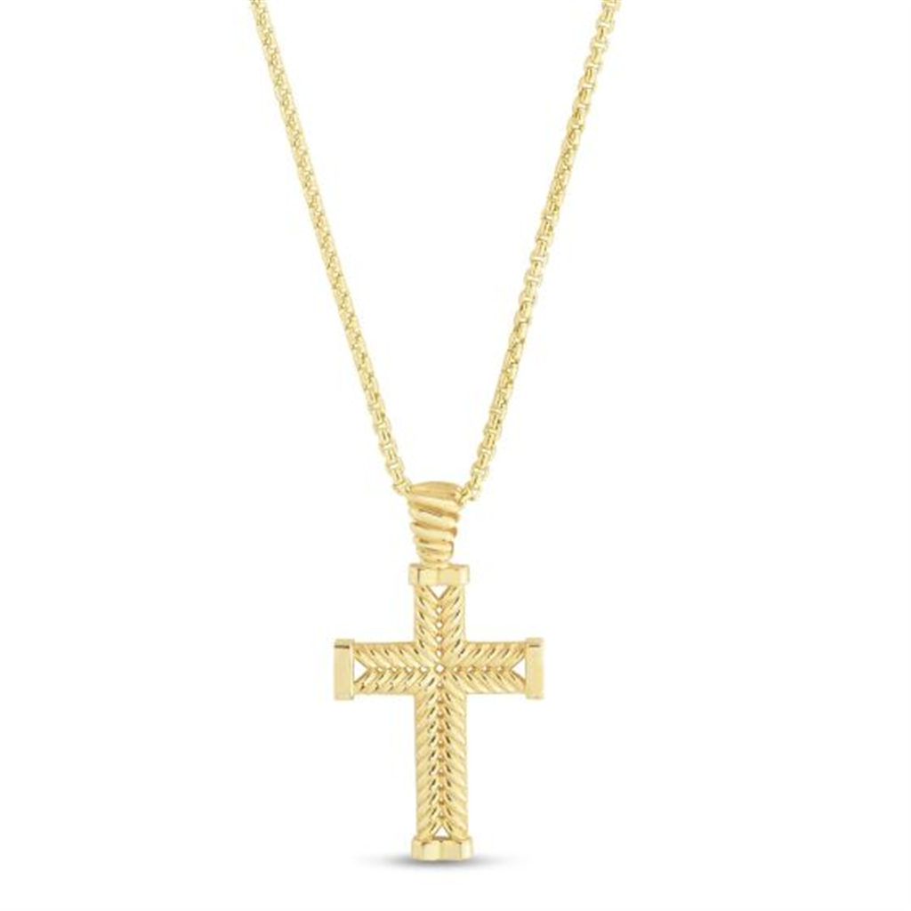 14K Yellow Gold Polished Cross Pendant Necklace