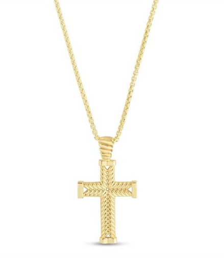14K Yellow Gold Polished Cross Pendant Necklace