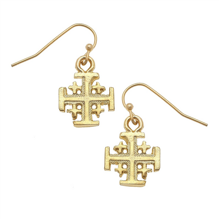 Susan Shaw Gold Plated Jerusalem Cross Drop Earrings