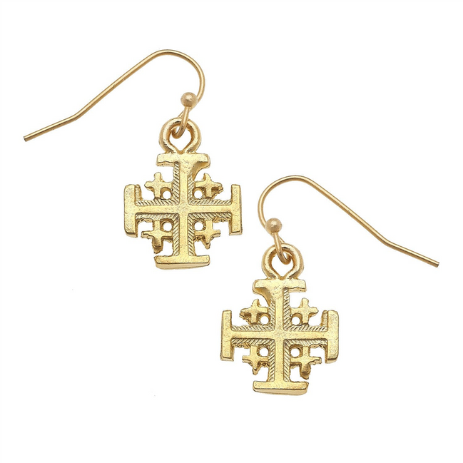 Susan Shaw Gold Plated Jerusalem Cross Drop Earrings