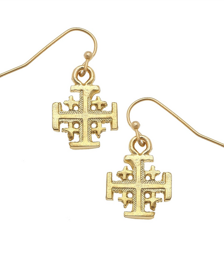 Susan Shaw Gold Plated Jerusalem Cross Drop Earrings