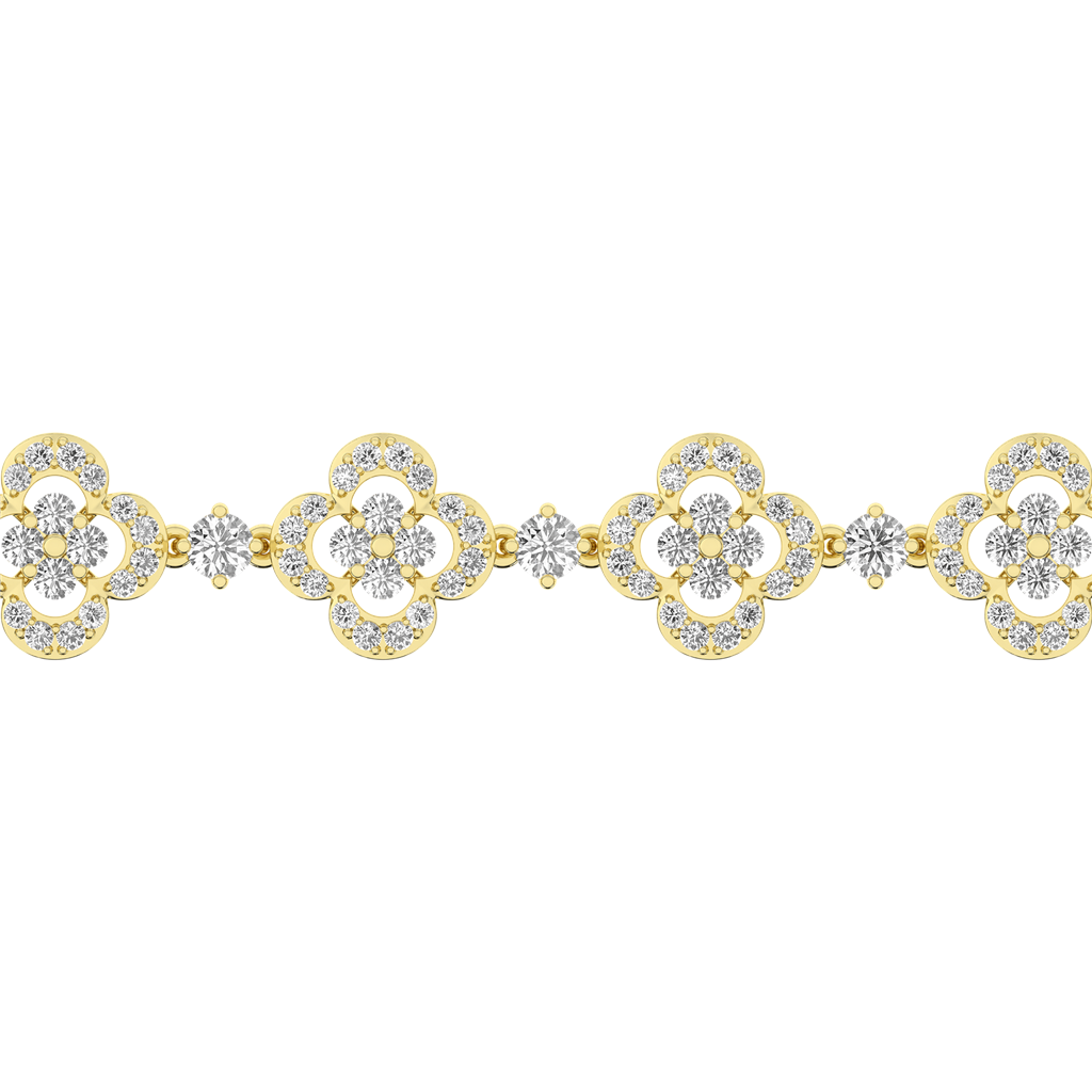 14K Yellow Gold 4 CTW Lab Grown Diamond Round Clover Leaf Bracelet