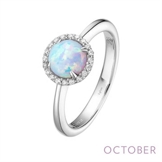 LaFonn Simulated Diamond and Opal October Birthstone Ring