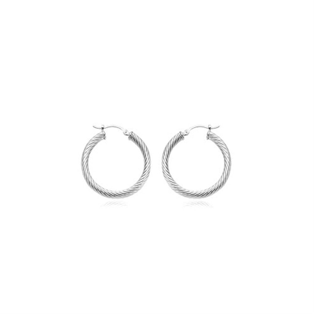 Carla Laides 14K White Gold Twisted Tube Hoop Earrings