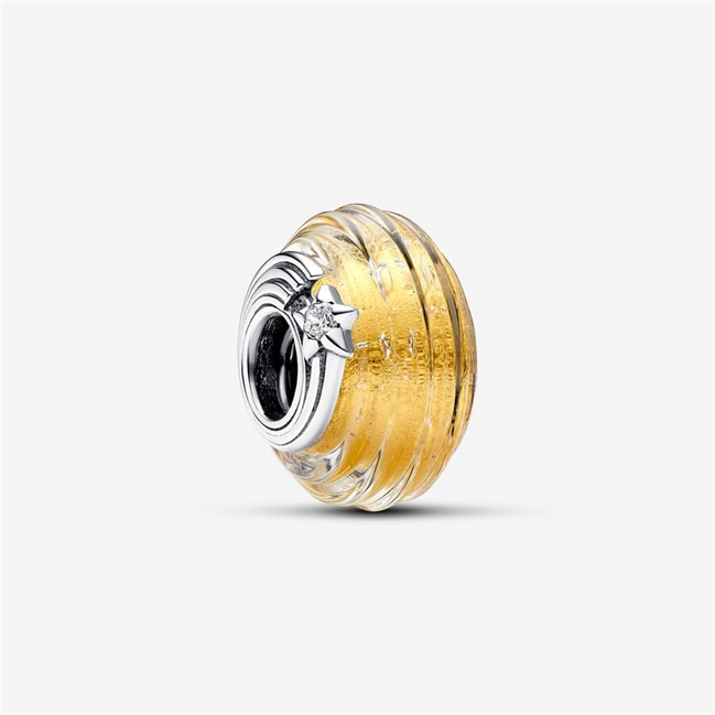Pandora Moments Shooting Star Grooved Yellow Murano Glass Charm