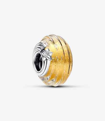 Pandora Moments Shooting Star Grooved Yellow Murano Glass Charm