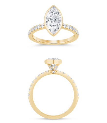 14K Yellow Gold 1.88 CTW Lab Grown Marquise Shaped Bezel Set Engagement Ring