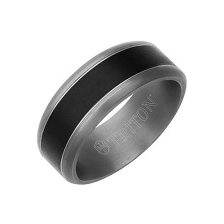 Triton Tantalum Ring - Wide Black Inlay and Bevel Edge Size 10