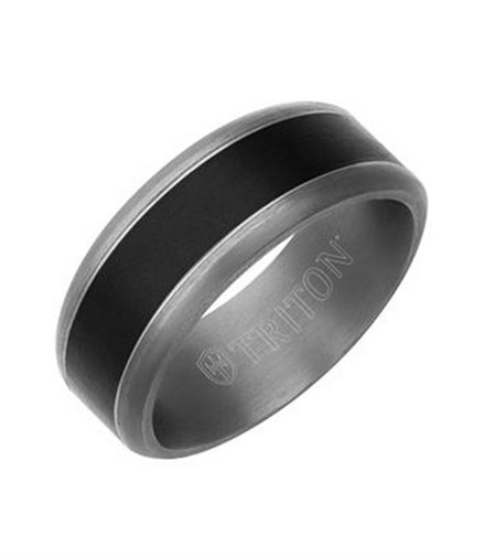 Triton Tantalum Ring - Wide Black Inlay and Bevel Edge Size 10