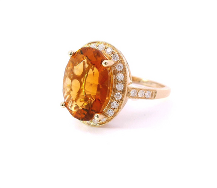 14K Yellow Gold Diamond And Oval Shaped Oval Citrine Fashion Ring