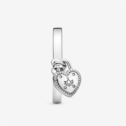 Pandora Moments Love Lock Heart Shaped Padlock Ring Size 7.5