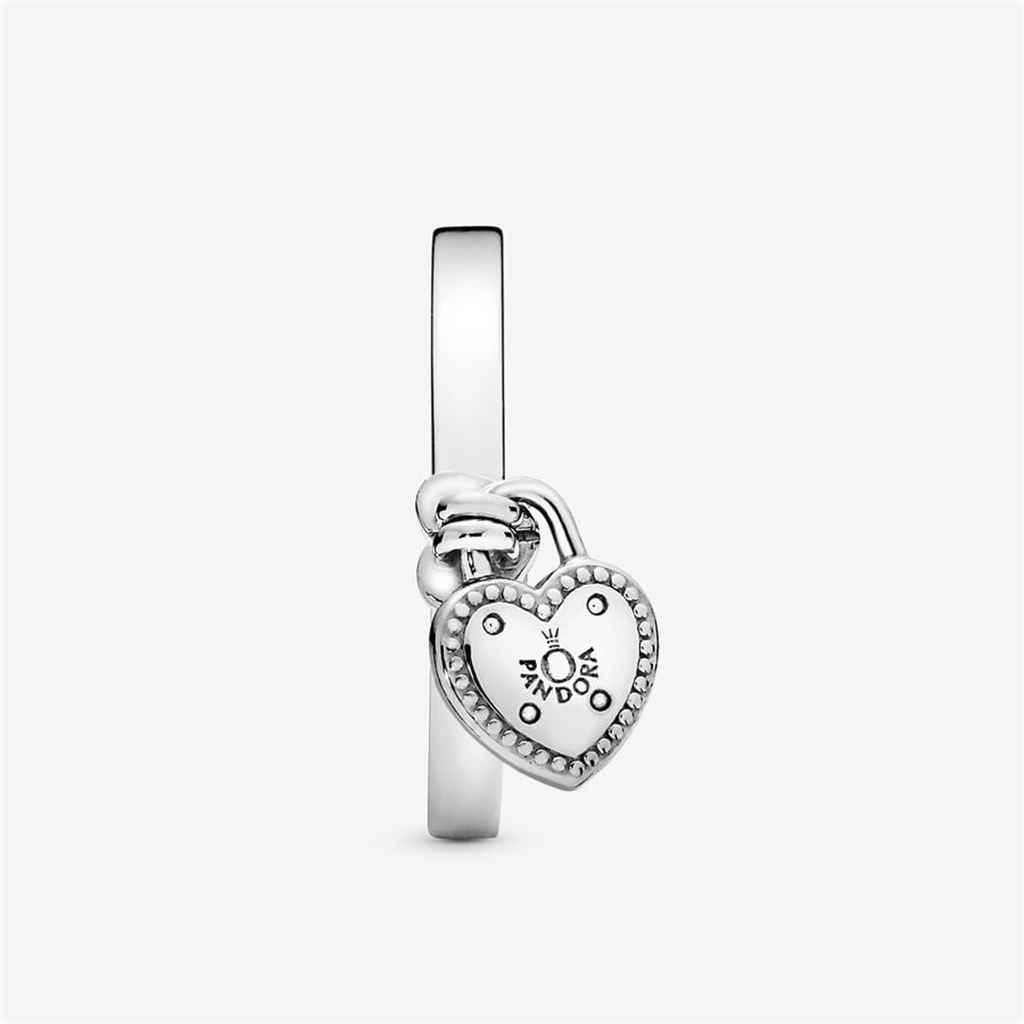 Pandora Moments Love Lock Heart Shaped Padlock Ring Size 7.5