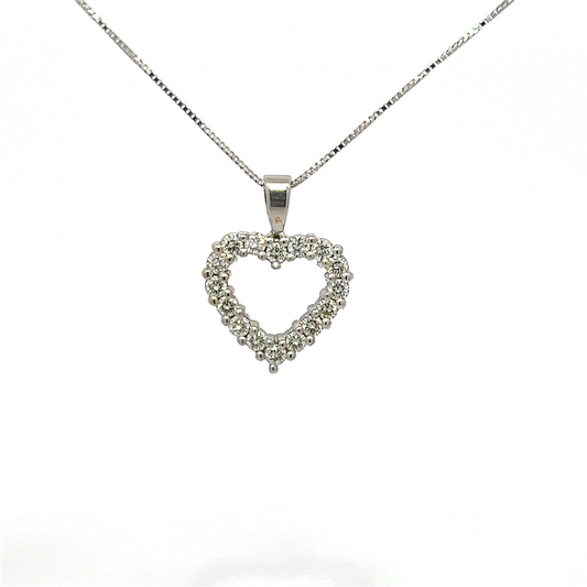 Ladies 14K White Gold Diamond Heart Pendant