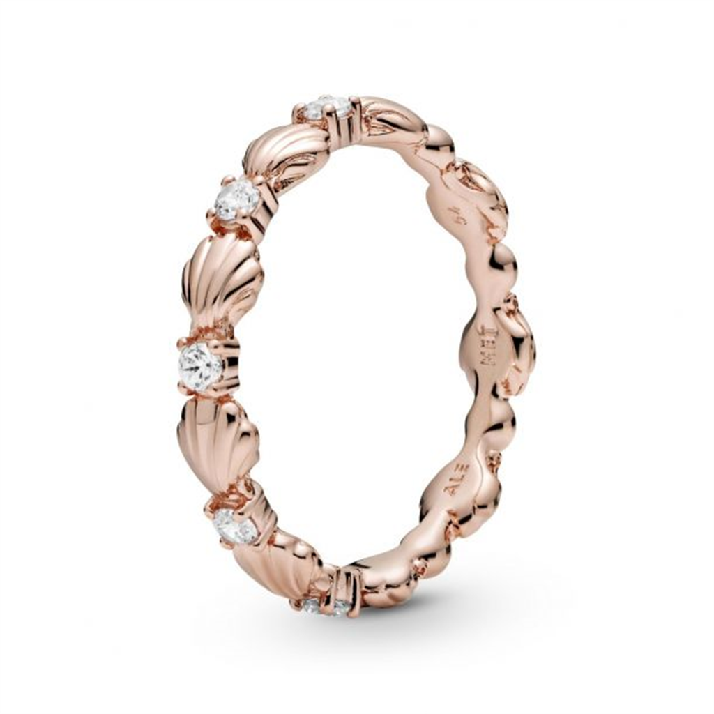 Pandora Moments Rose Sparkling Seashell Band Ring Size 7