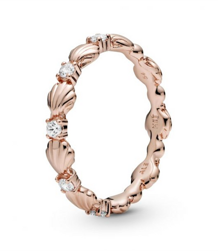Pandora Moments Rose Sparkling Seashell Band Ring Size 7