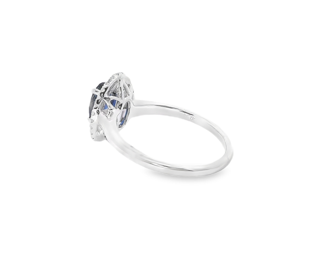 14K White Gold, Diamond And Sapphire Oval Shaped Fashion Ring